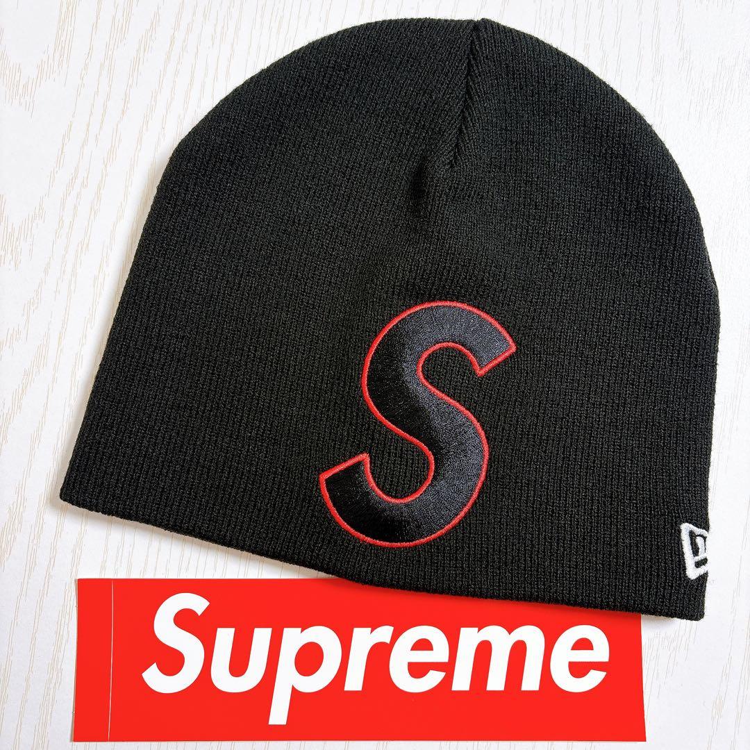 Supreme NEW ERA ニット帽　ビーニー　Sロゴ　ブラック　黒