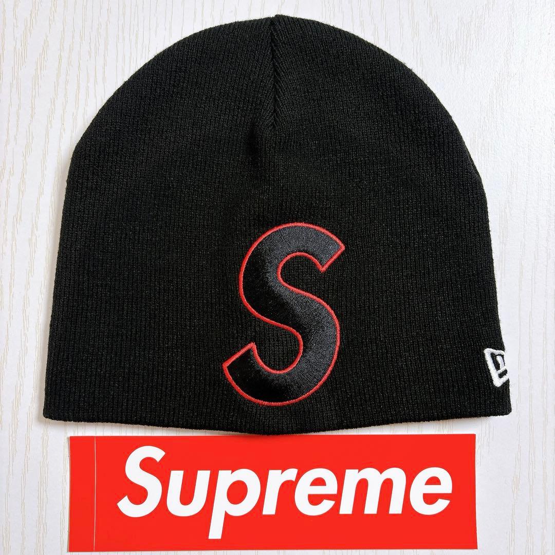 Supreme NEW ERA ニット帽　ビーニー　Sロゴ　ブラック　黒
