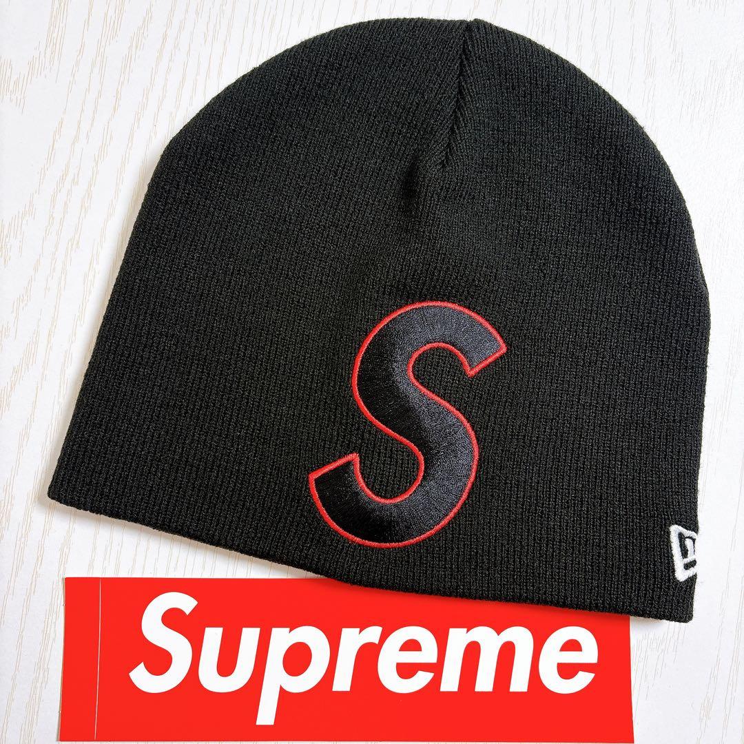 Supreme NEW ERA ニット帽　ビーニー　Sロゴ　ブラック　黒