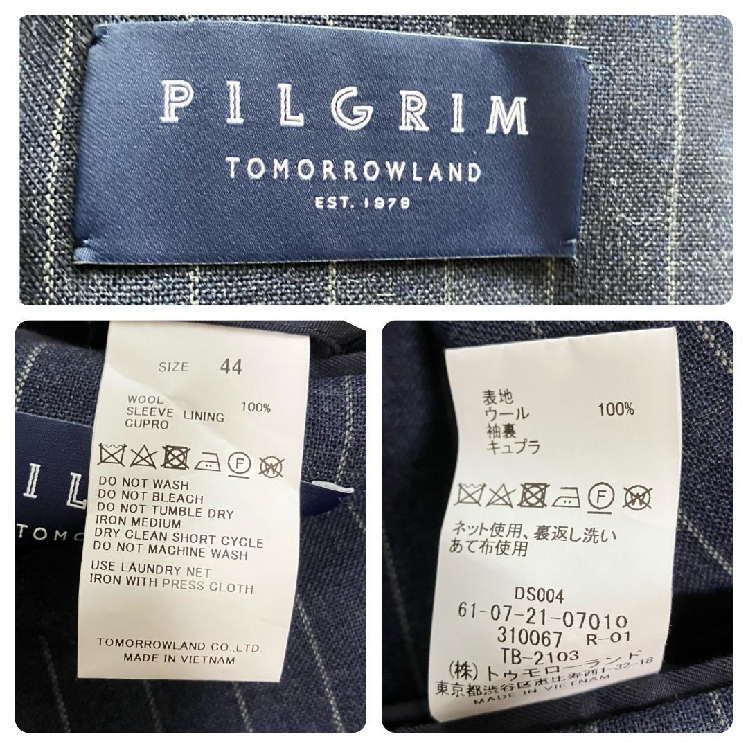 極美品◎ピルグリム フォックスエアー ノーカラージャケット ストライプ 紺