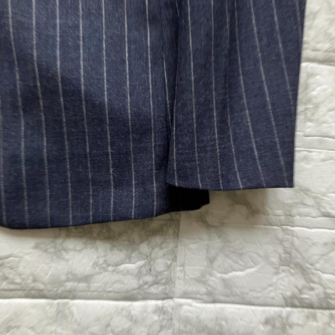 極美品◎ピルグリム フォックスエアー ノーカラージャケット ストライプ 紺