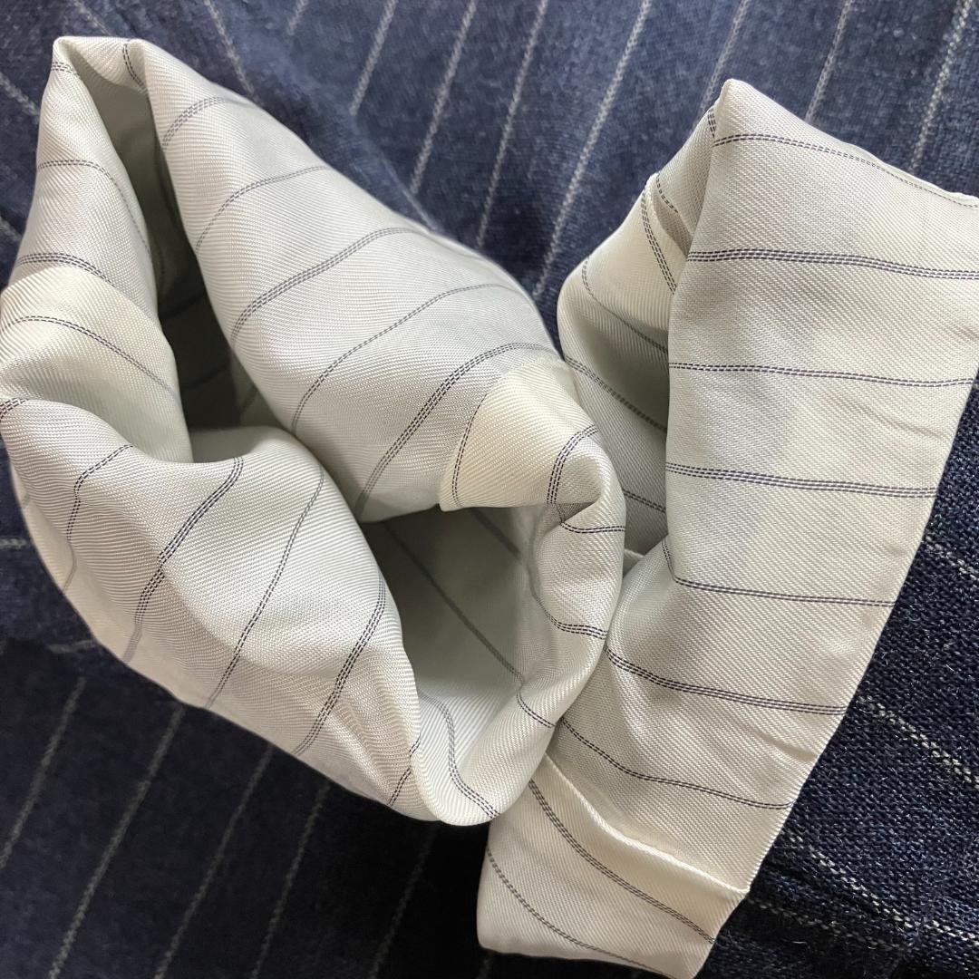 極美品◎ピルグリム フォックスエアー ノーカラージャケット ストライプ 紺