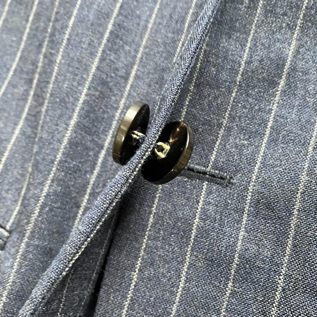 極美品◎ピルグリム フォックスエアー ノーカラージャケット ストライプ 紺