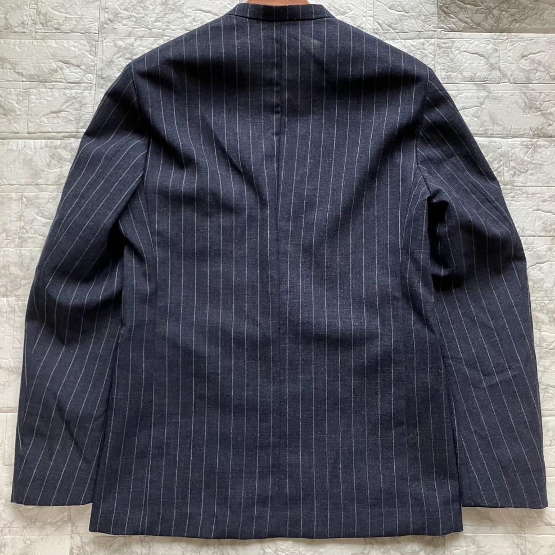 極美品◎ピルグリム フォックスエアー ノーカラージャケット ストライプ 紺
