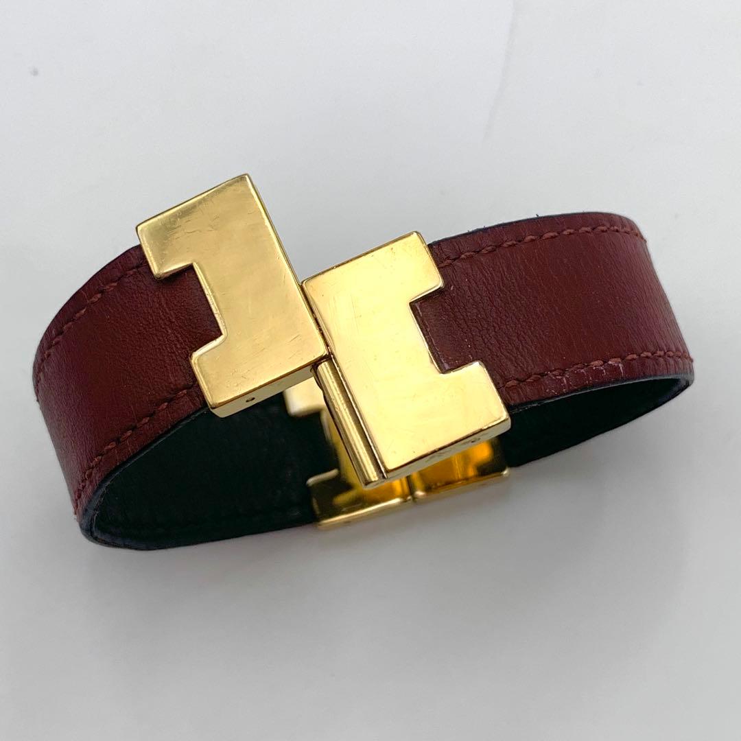 エルメス ルーリーブレス ゴールド金具 レザー ブラッグ ボルドー バングル