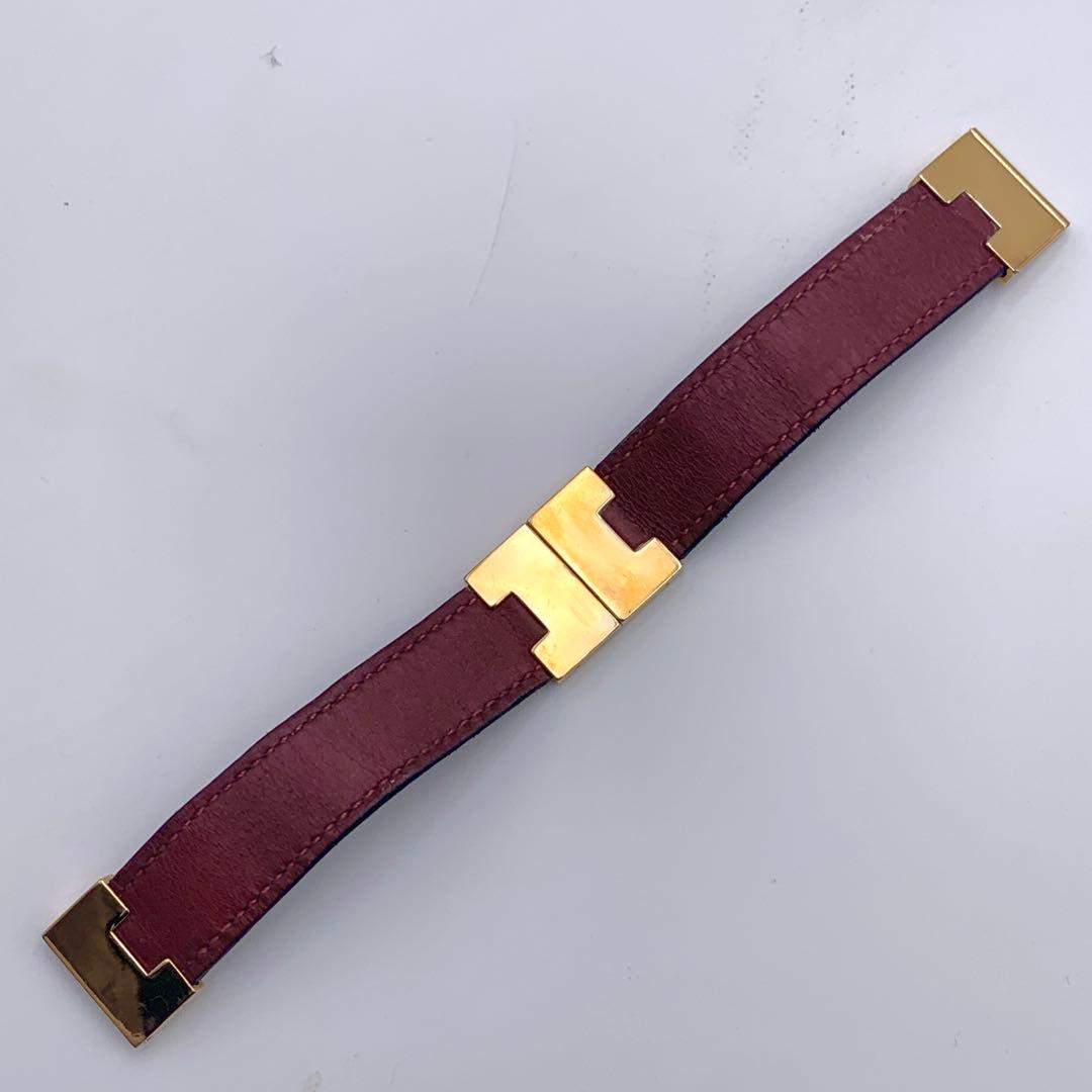 エルメス ルーリーブレス ゴールド金具 レザー ブラッグ ボルドー バングル