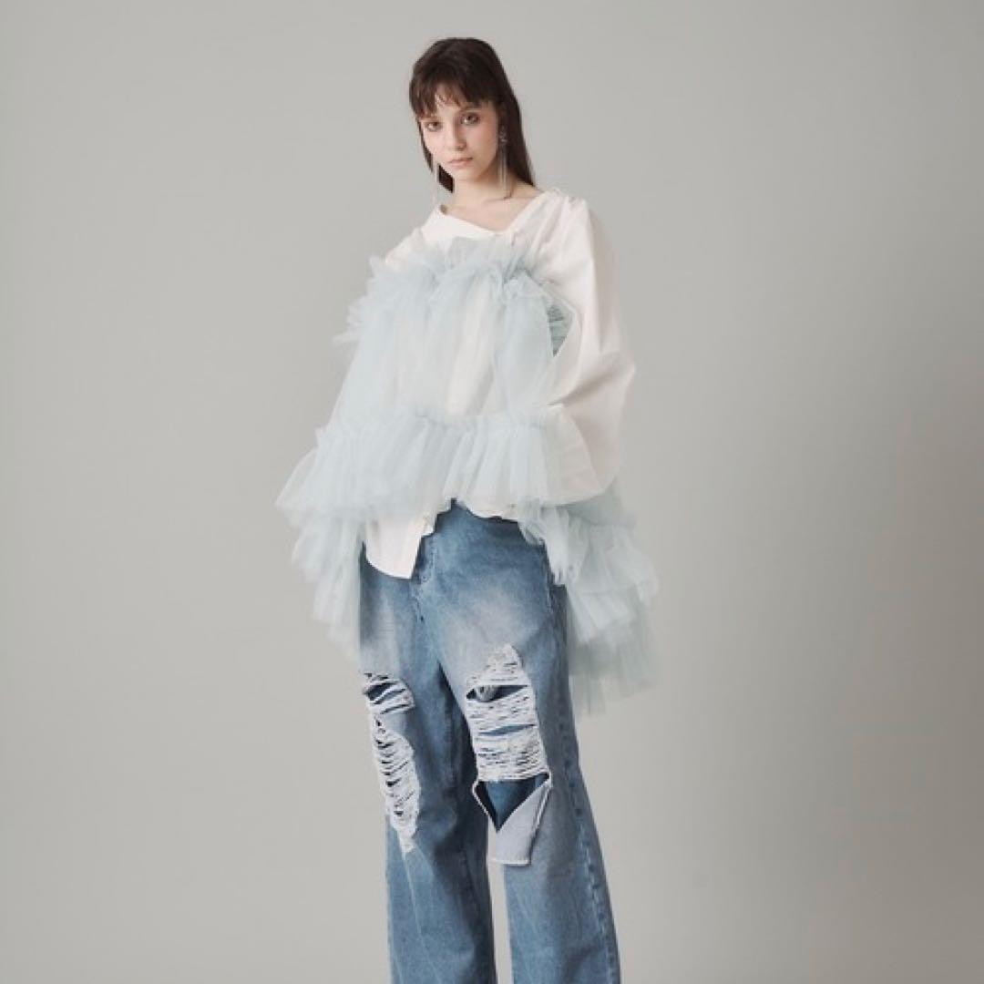 J1U by LABELLE ETUDEチュールボリュームフリルチュニック水色