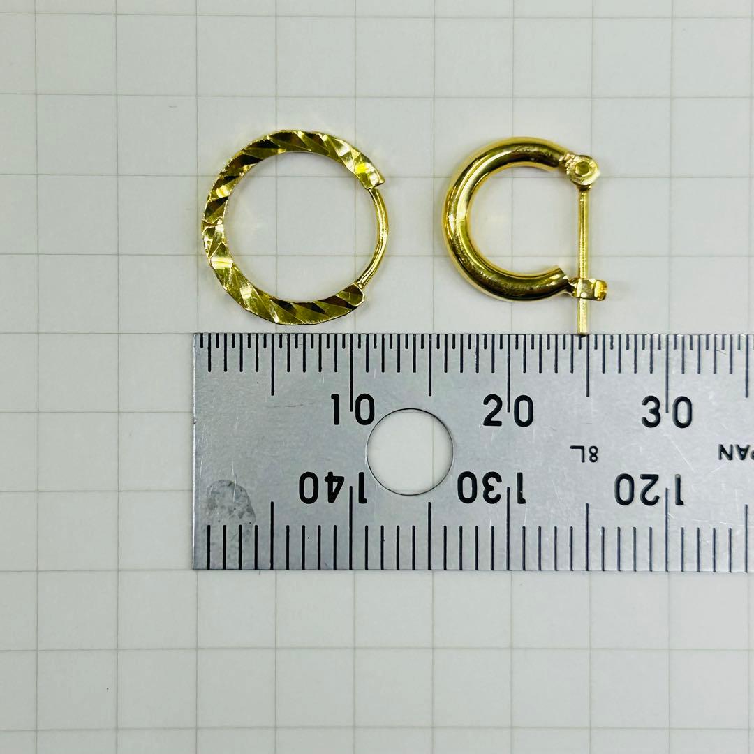 18金　デザインフープ　シンプルフープ　ピアス　片耳用　2個セット　小さめ