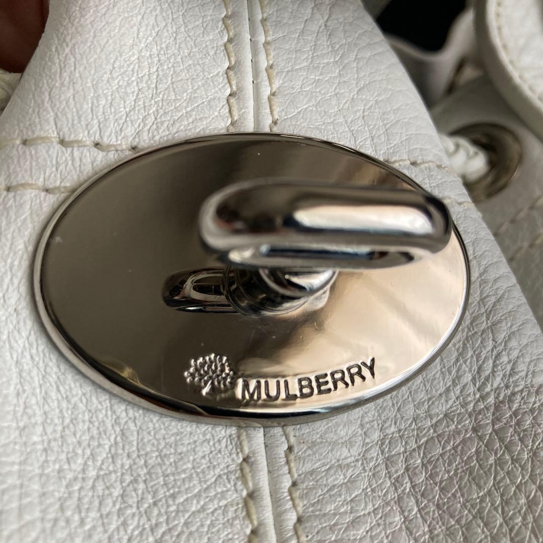 未使用に近い　マルベリー　トートバッグ　グレインレザー　ターンロック　ホワイト