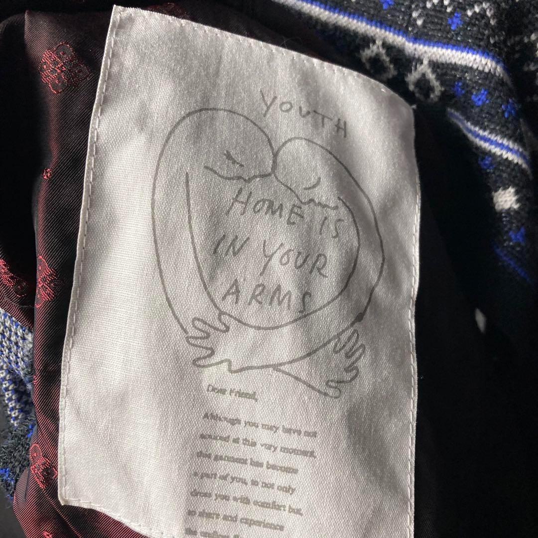 ヴィンテージ　ニットベスト　紺　総柄　裏地　デザイン　古着　レトロ