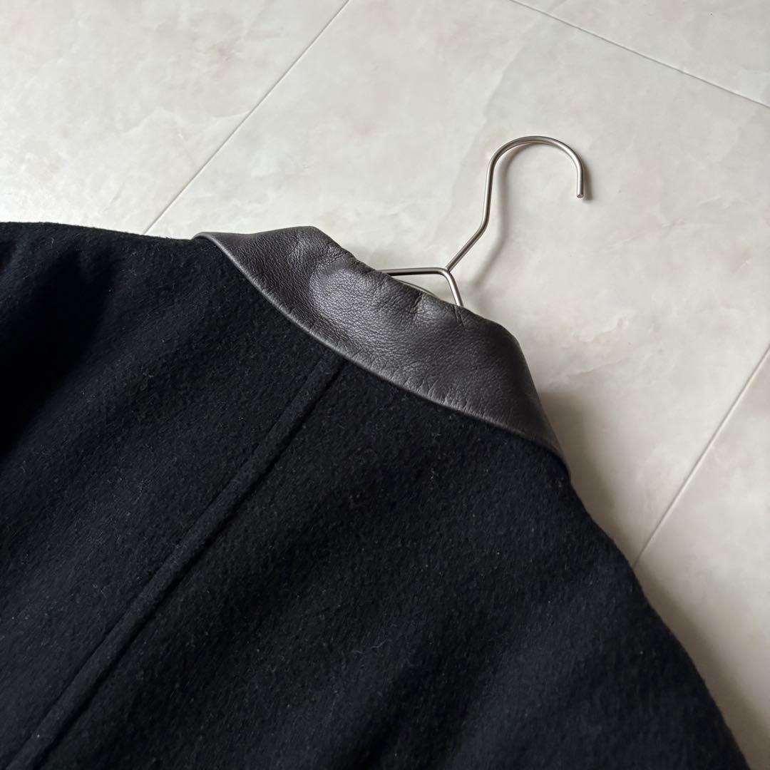 tricot COMME des GARCONS 襟レザーウールコート 黒L相当