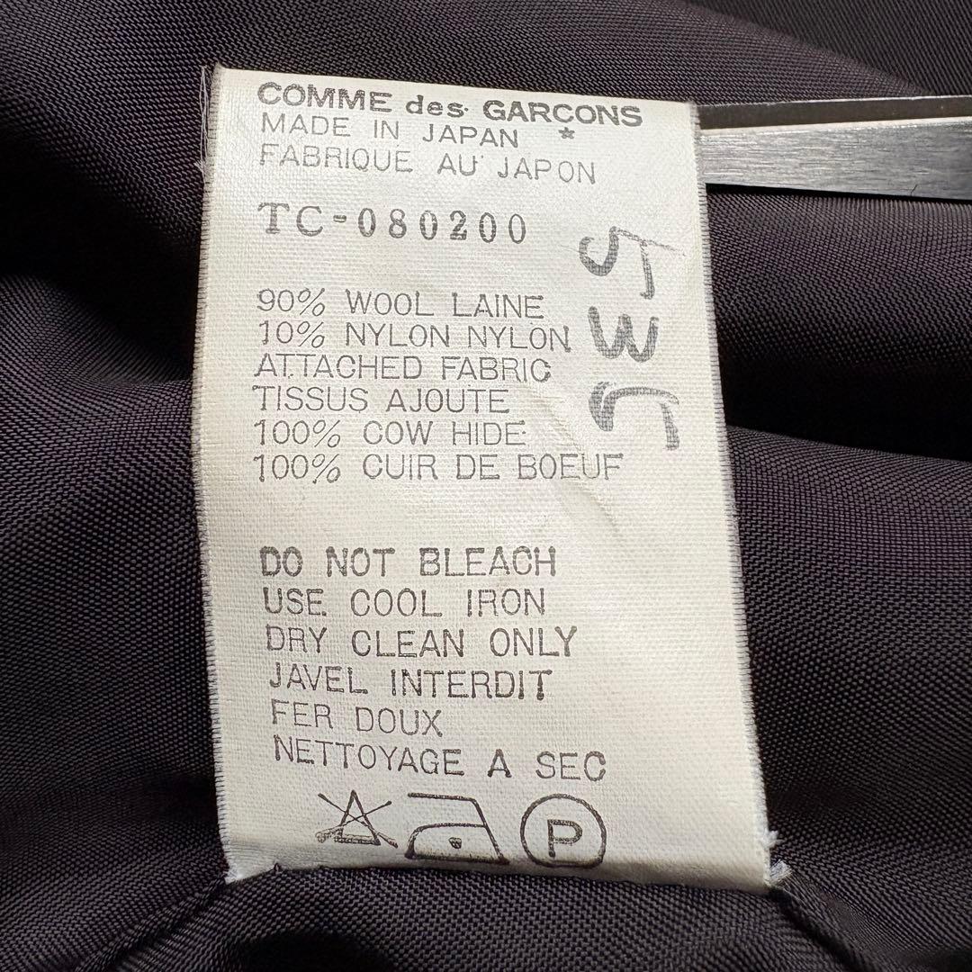 tricot COMME des GARCONS 襟レザーウールコート 黒L相当