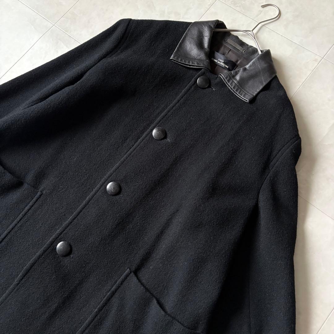 tricot COMME des GARCONS 襟レザーウールコート 黒L相当