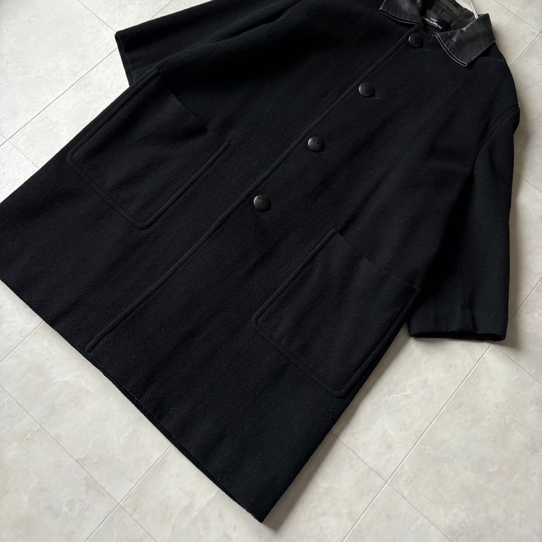tricot COMME des GARCONS 襟レザーウールコート 黒L相当