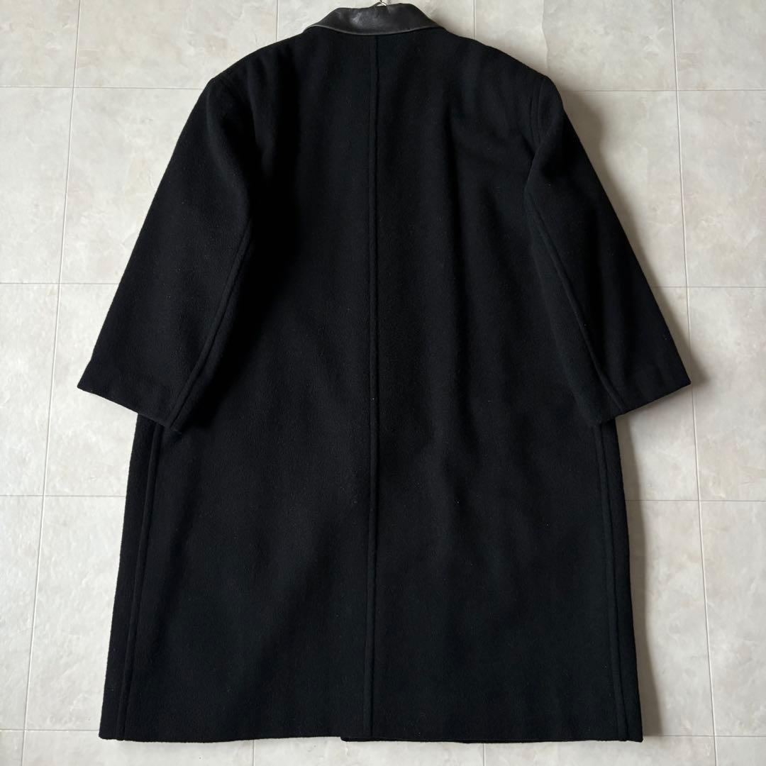 tricot COMME des GARCONS 襟レザーウールコート 黒L相当