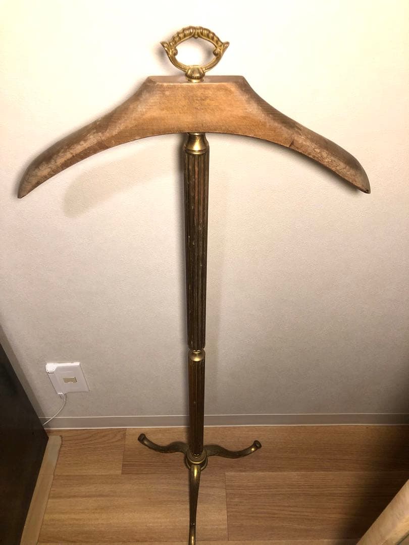 アンティーク 真鍮 コートスタンド ポールハンガー ヴィンテージ ブラス 木製
