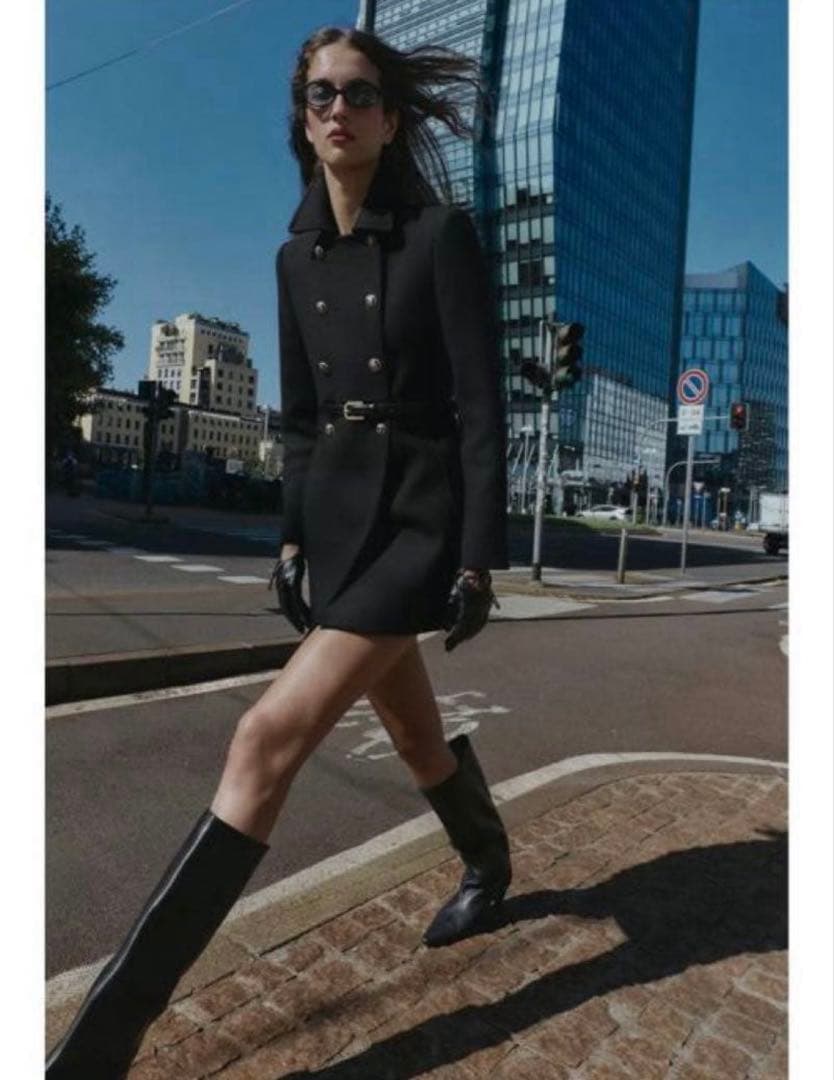 ZARA ウール混紡ショート丈ダブルブレストコート L