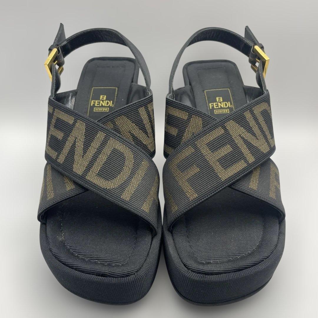 フェンディ　厚底　サンダル　ウェッジソール　クロスベルトサンダル35 1/2