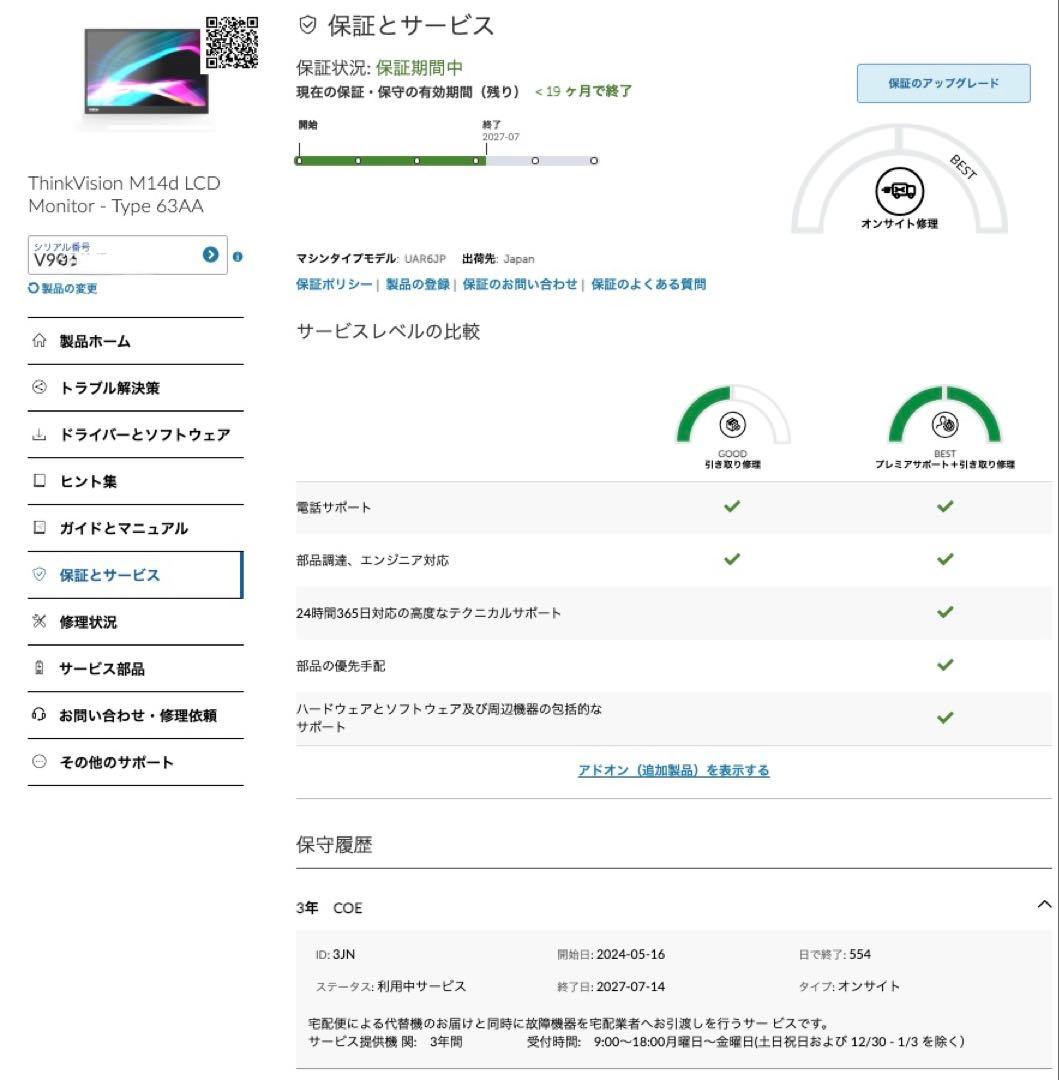 Lenovo ThinkVision M14d 保証付