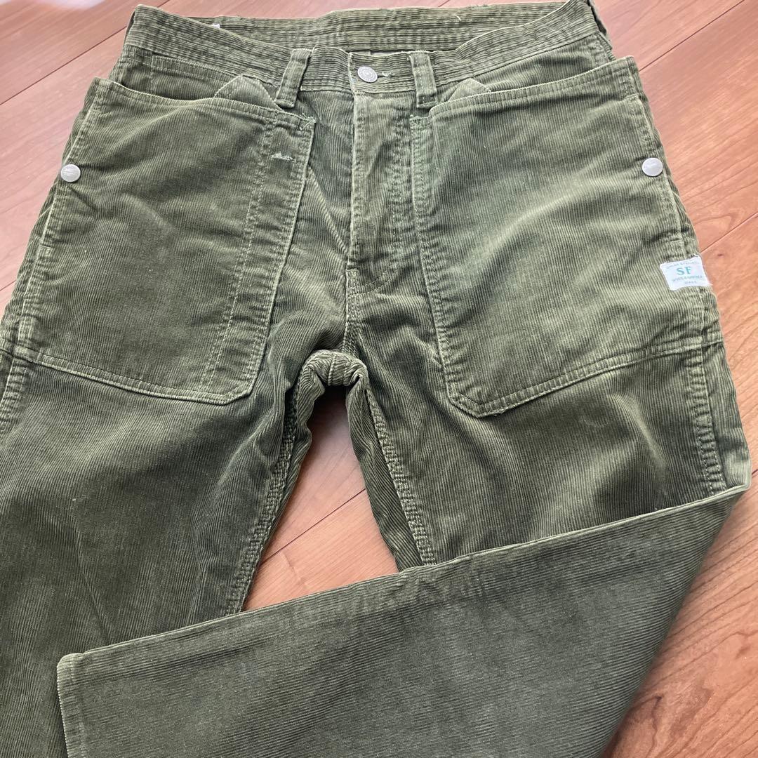 ササフラス コーデュロイ ワークパンツ グリーン M