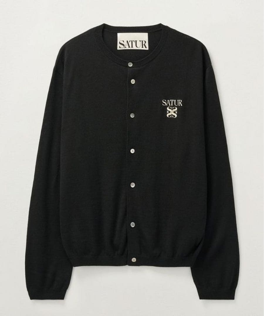SATUR Basic Crew Neck Fine Cardigan ブラック