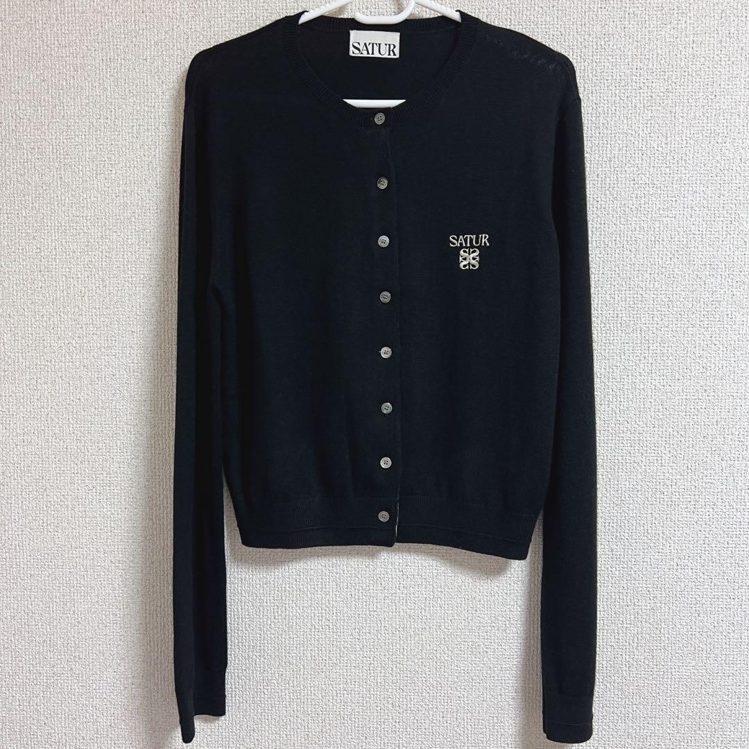 SATUR Basic Crew Neck Fine Cardigan ブラック