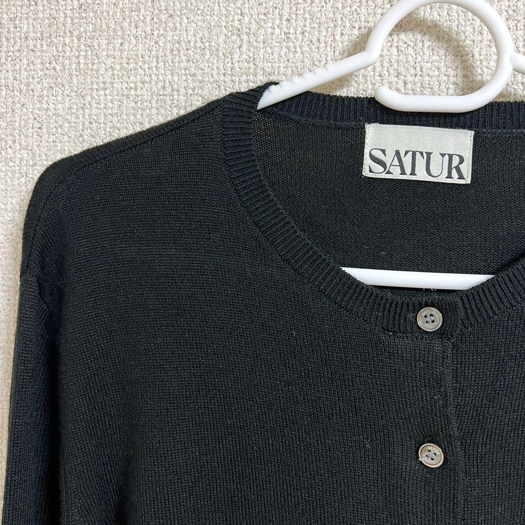 SATUR Basic Crew Neck Fine Cardigan ブラック