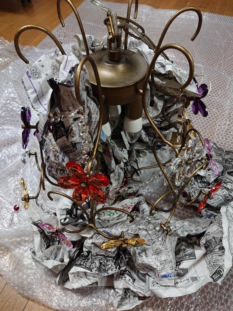 アンティーク品　ベネチアングラス　シャンデリア　フラワーデザイン