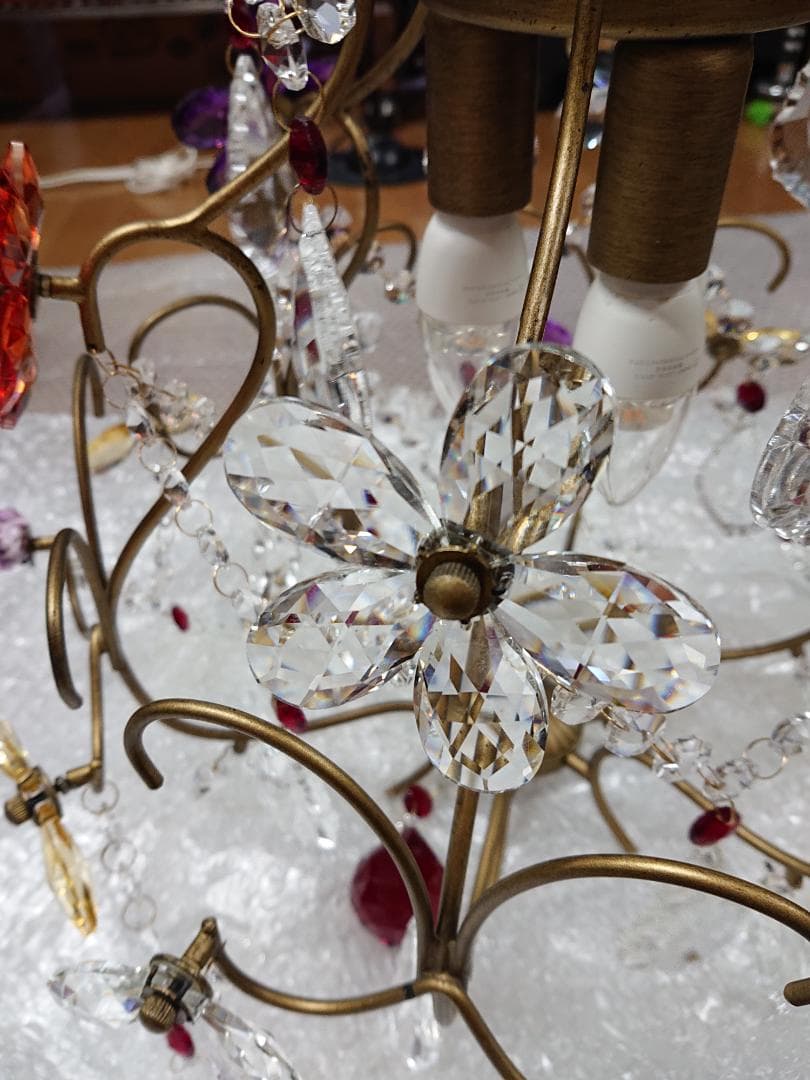 アンティーク品　ベネチアングラス　シャンデリア　フラワーデザイン