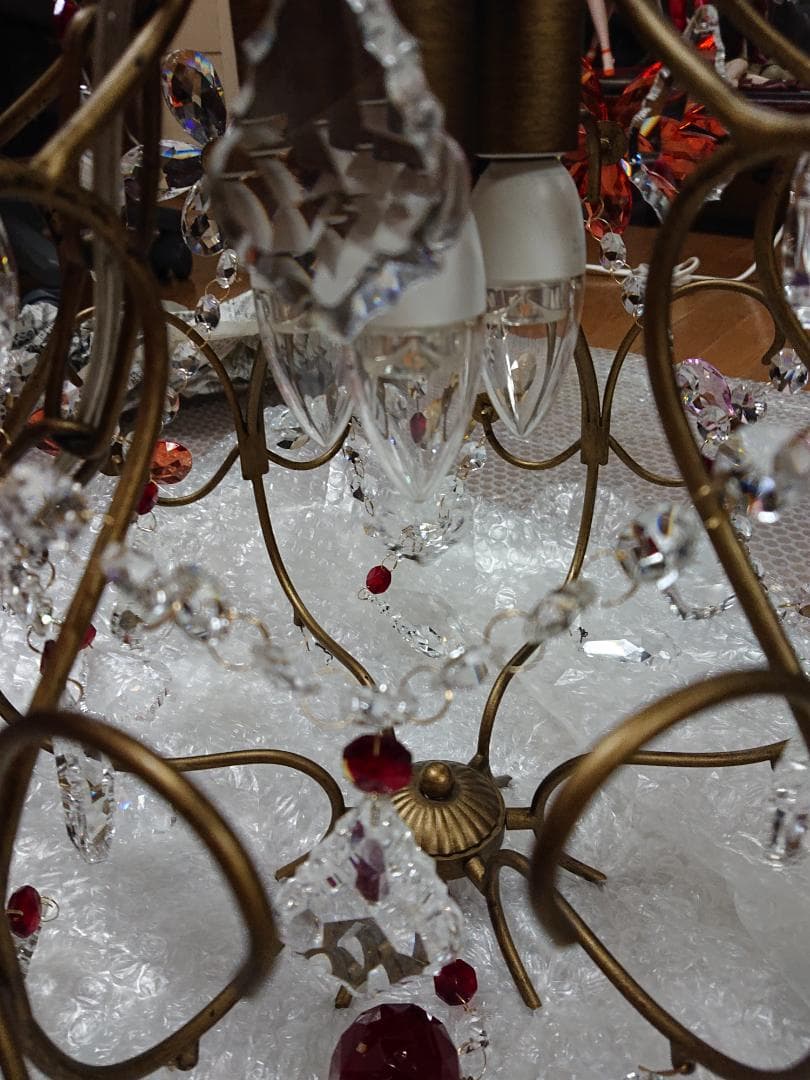 アンティーク品　ベネチアングラス　シャンデリア　フラワーデザイン