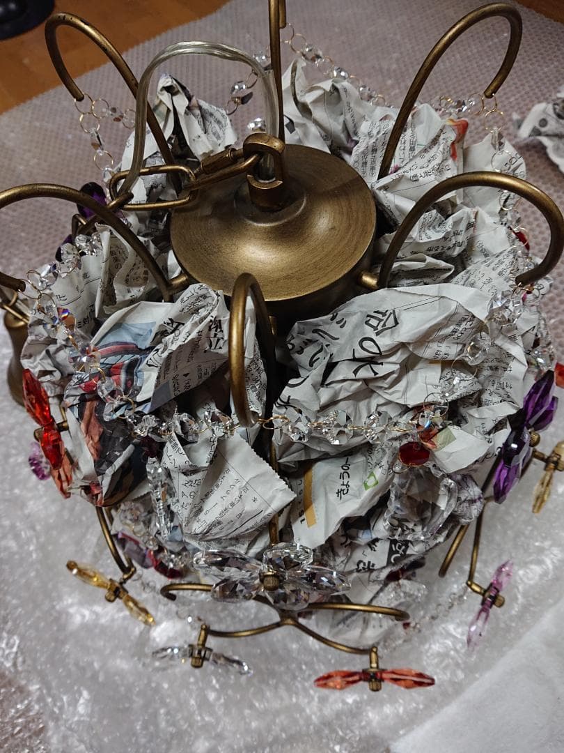 アンティーク品　ベネチアングラス　シャンデリア　フラワーデザイン