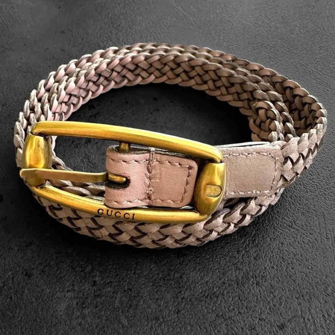 小物 GUCCI Braided leather belt Smoky pink