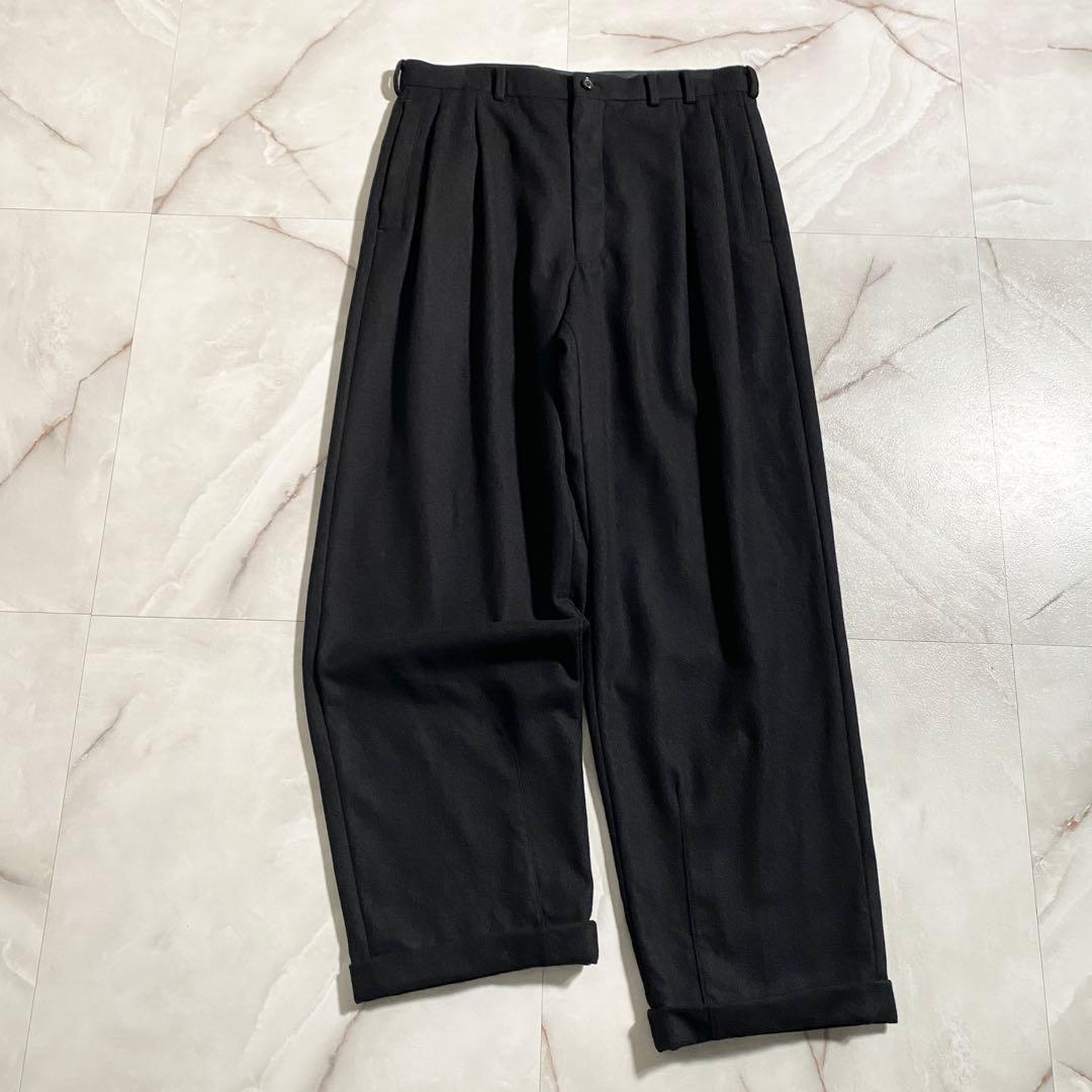 A18466 美品 パパス ウールフランネル2タックワイドスラックスパンツ 黒L