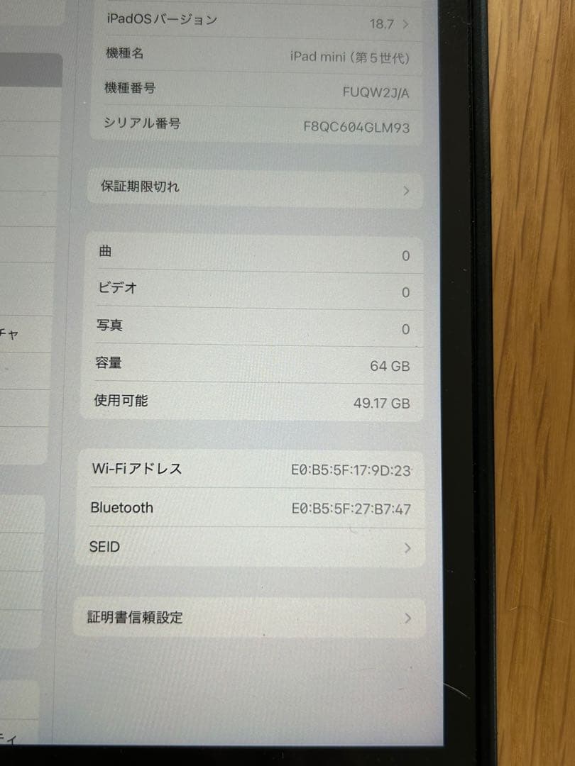masa 様　iPad mini5 第5世代　64GB バッテリー最大容量91%