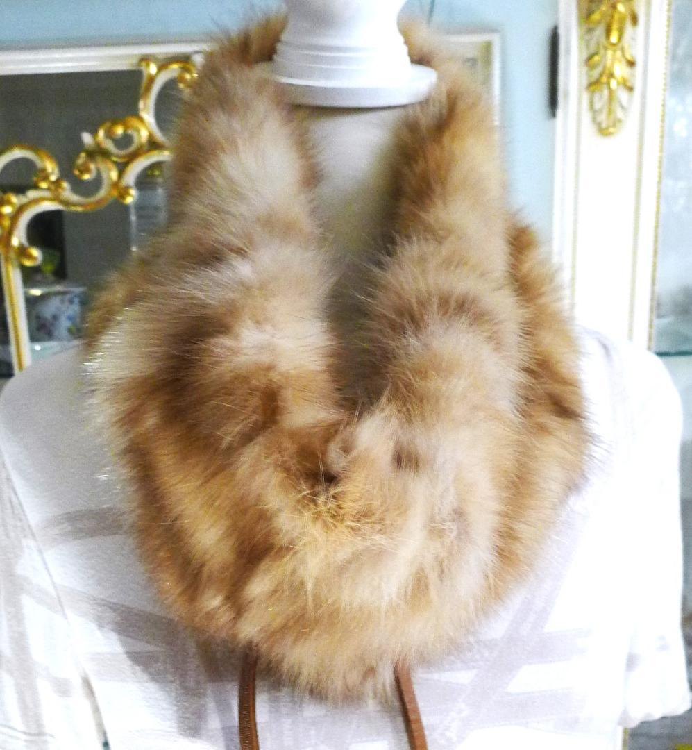 【RACHELdePARIS】ゴールデンセーブルレザーストリングス付スヌード美品