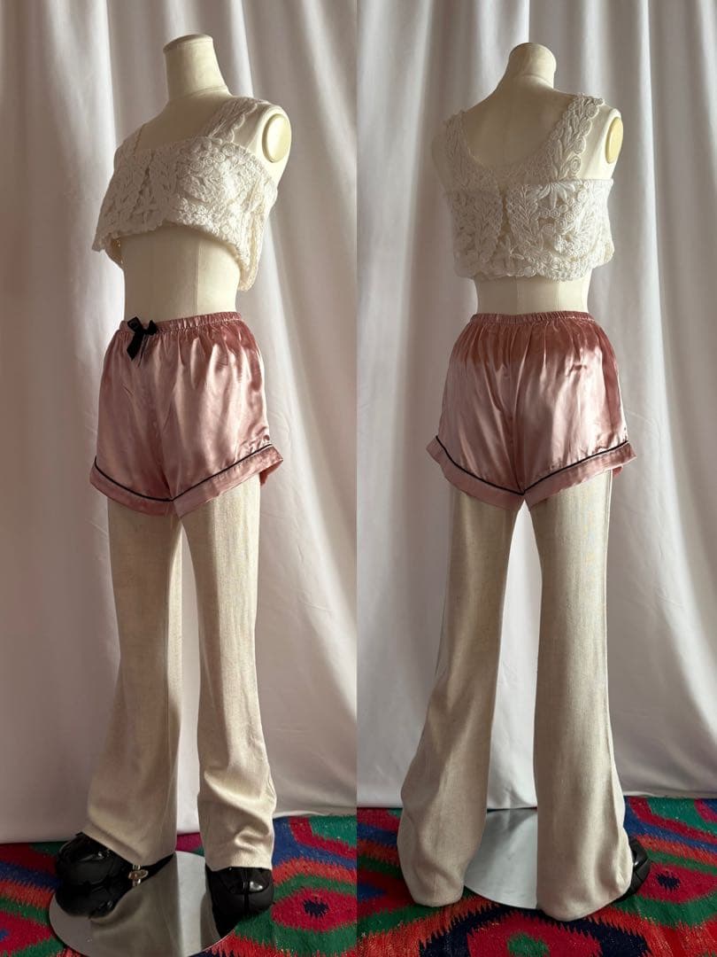 古着 vintage 90s ピンク リボン ホット サテン パンツ 美品