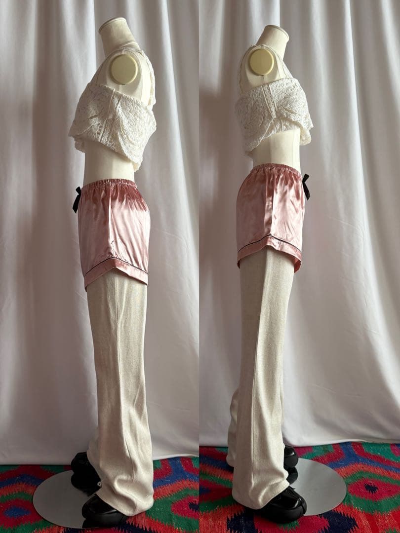 古着 vintage 90s ピンク リボン ホット サテン パンツ 美品