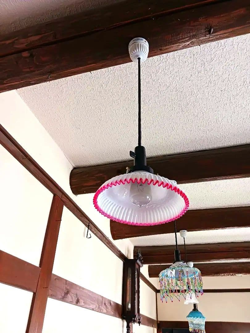 大正ガラス　アンティーク　　プリーツランプシェード