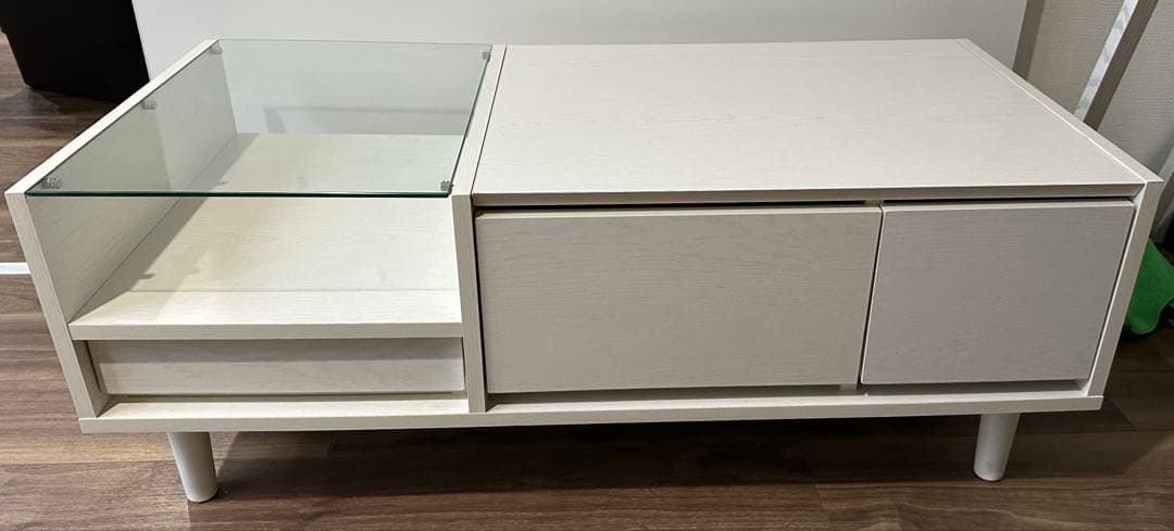 lowyaホワイト ガラス付きテーブル 引き出し付き ドレッサーテーブル