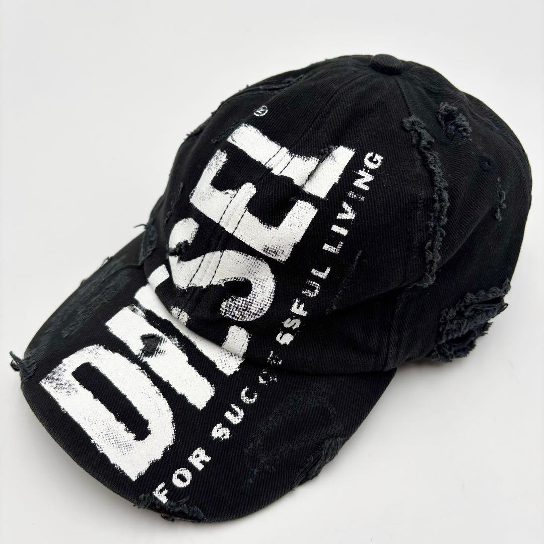 極美品 ディーゼル C-EWAN ダメージキャップ デカロゴ ブラック