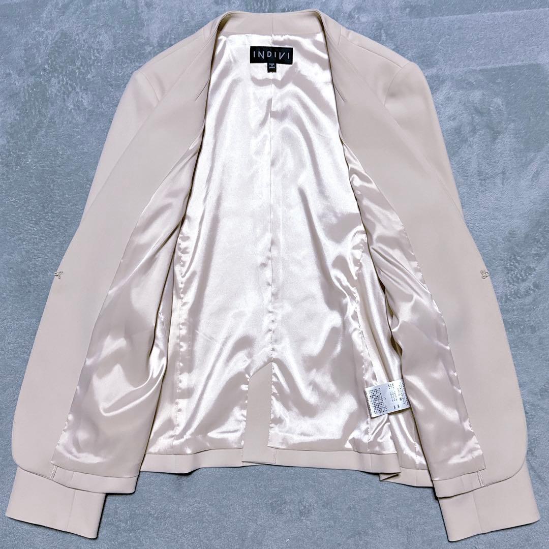 【未使用】INDIVI スーツ ノーカラー スカート 洗濯可能 レディース M