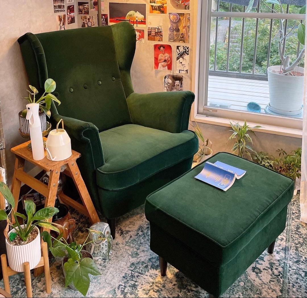 【IKEA ストランドモン アームチェア ＋ オットマン セット】グリーン