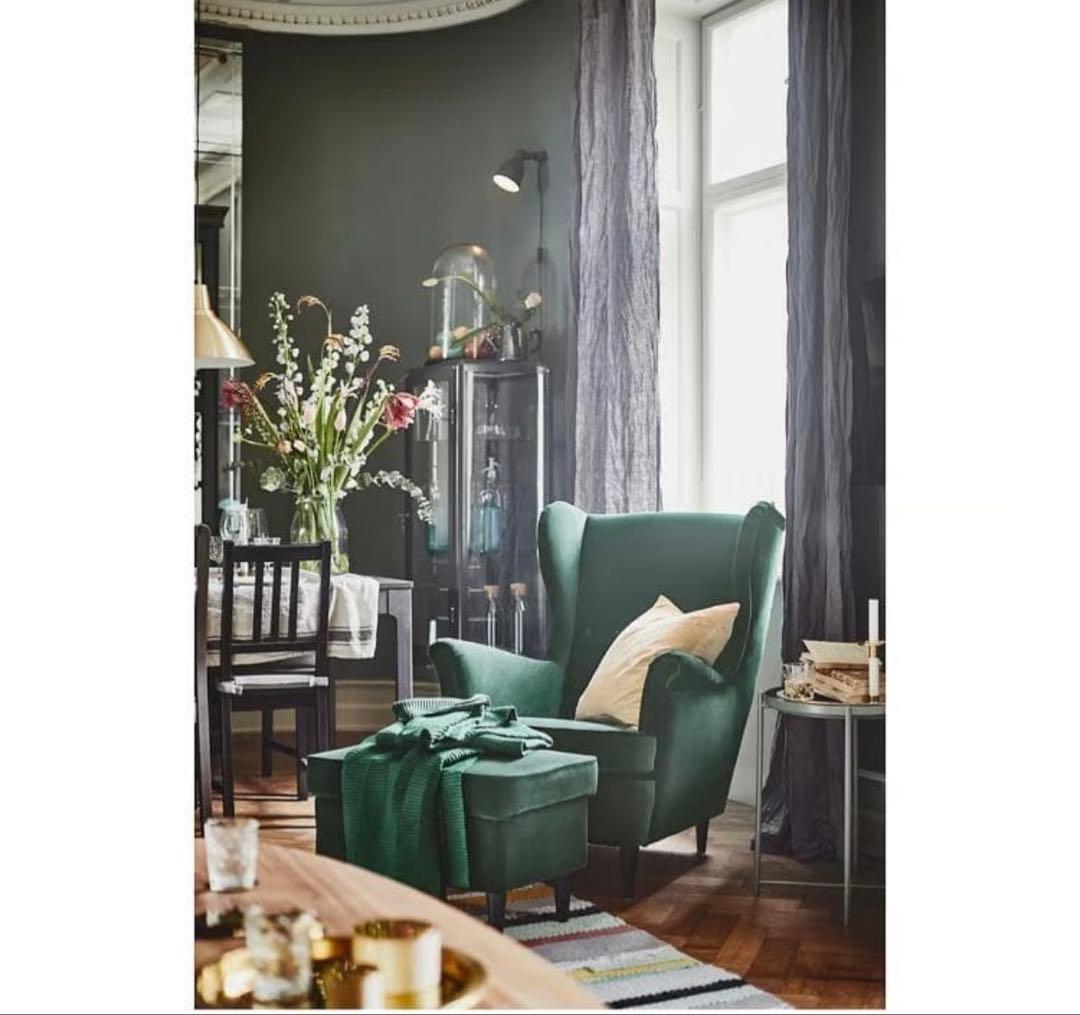 【IKEA ストランドモン アームチェア ＋ オットマン セット】グリーン