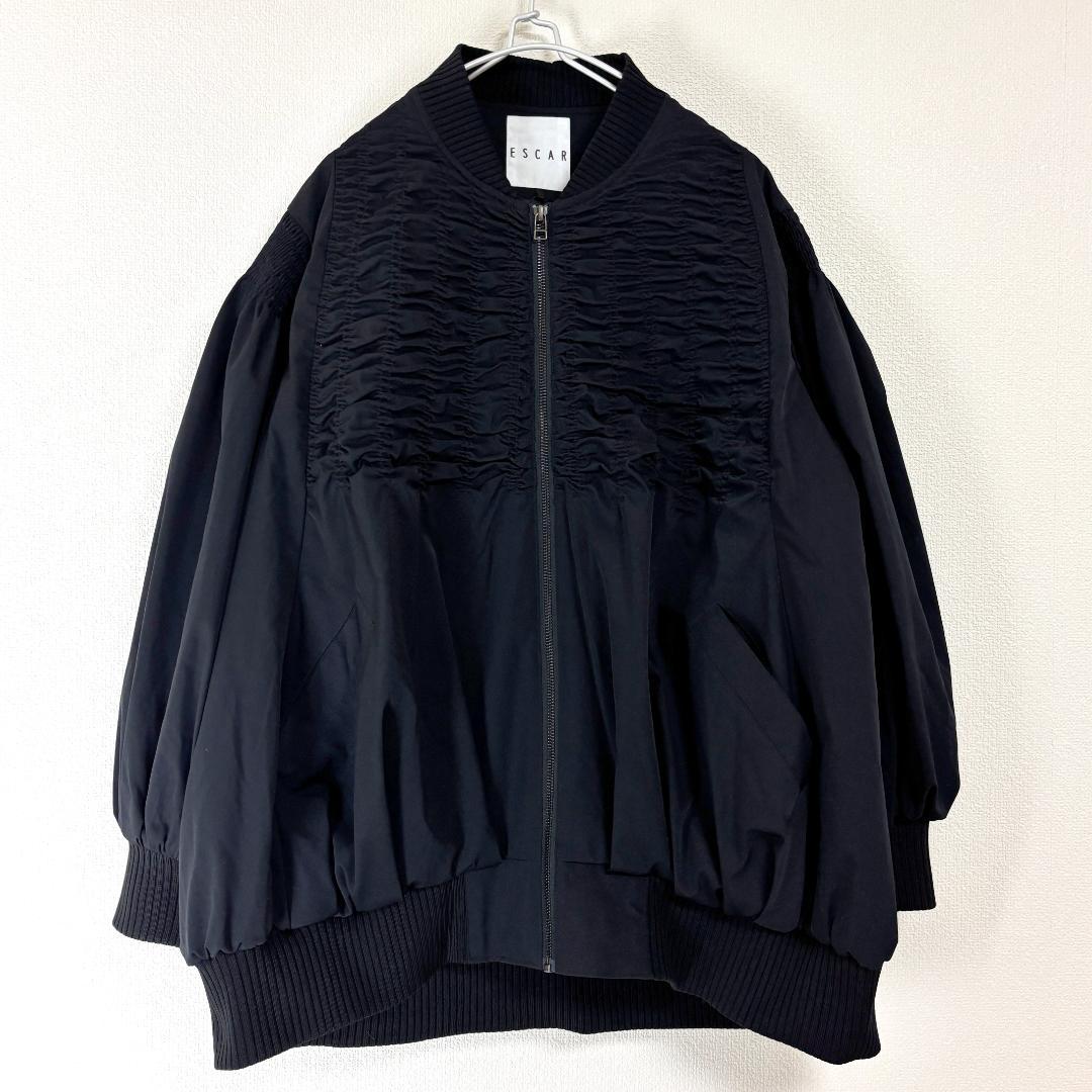 美品✨ ESCAR シャーリングブルゾン F ギャザー ブラックエスカー