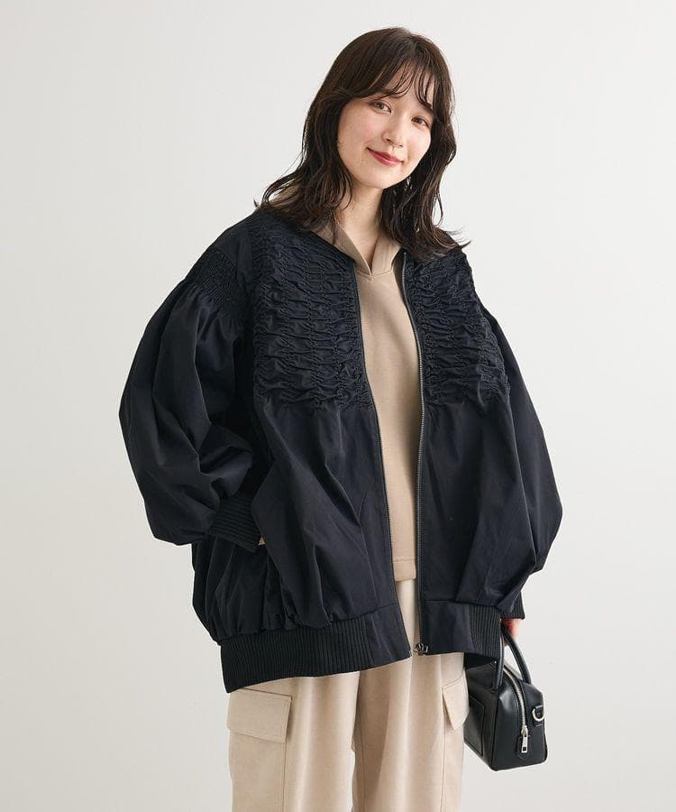 美品✨ ESCAR シャーリングブルゾン F ギャザー ブラックエスカー