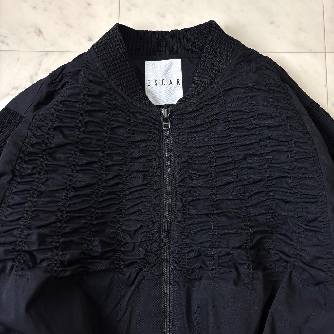 美品✨ ESCAR シャーリングブルゾン F ギャザー ブラックエスカー
