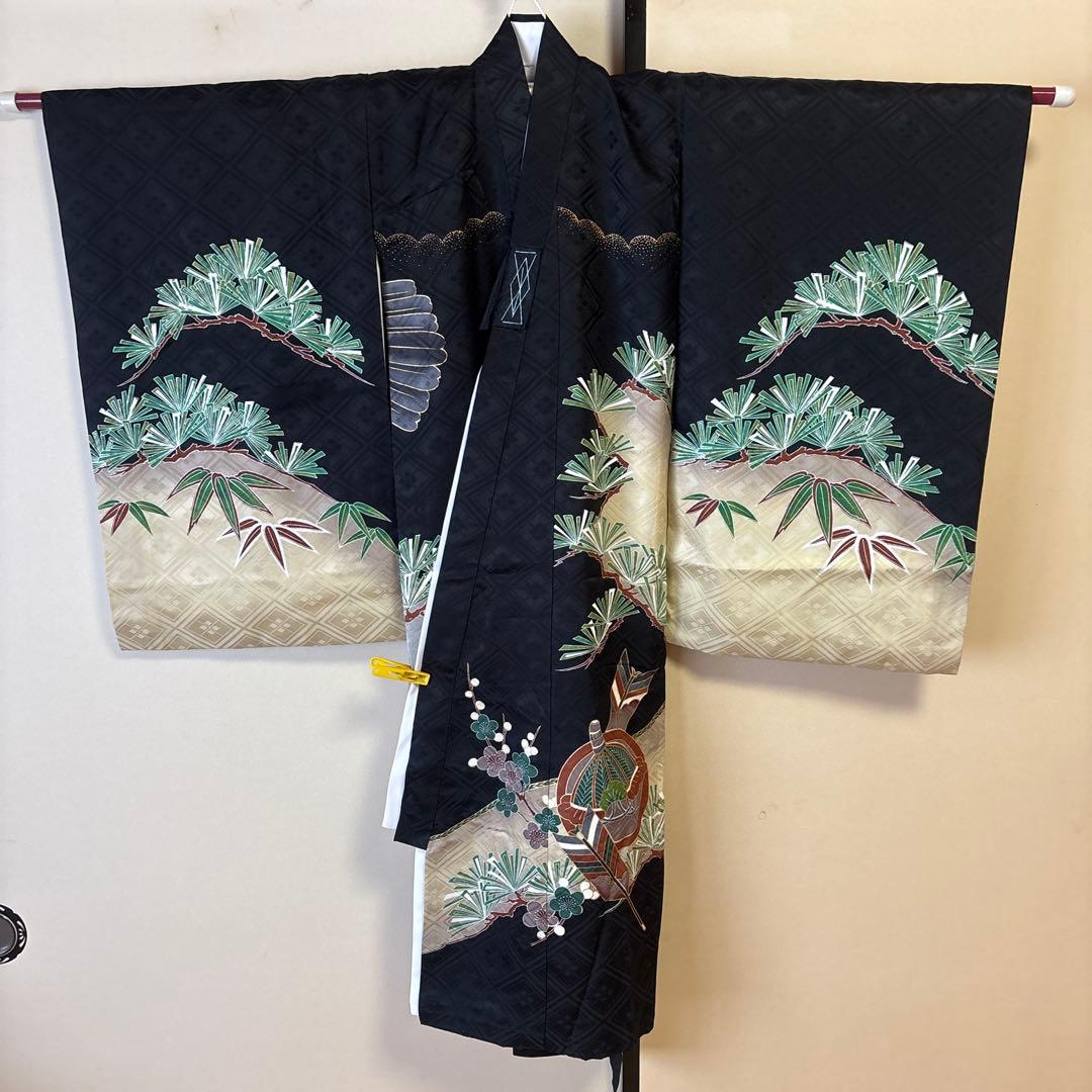 【美品】お宮参り　男児着物長襦袢セット　鷹柄