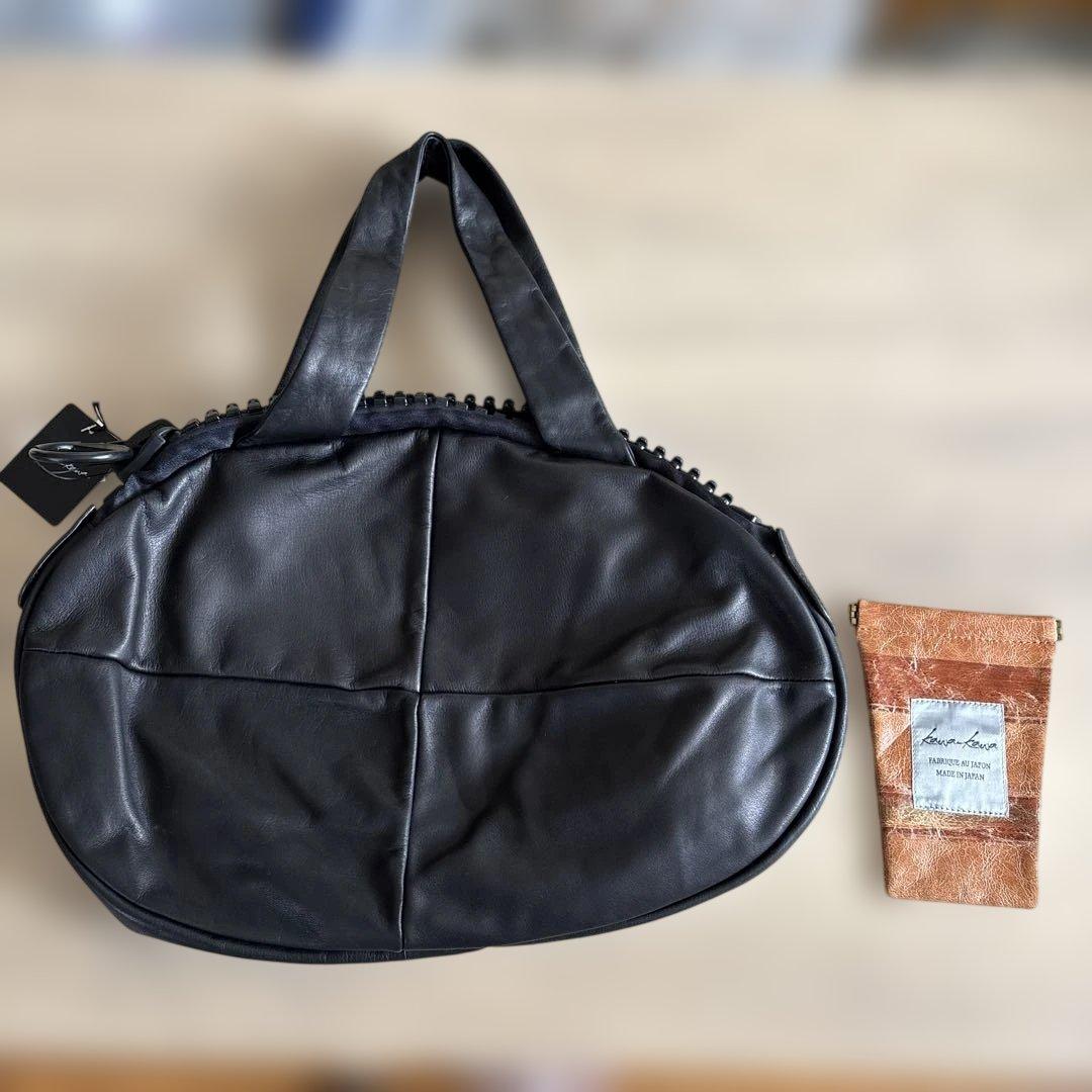 むんてま　カワカワ黒レザーオーバル型バッグ　おまけ付き