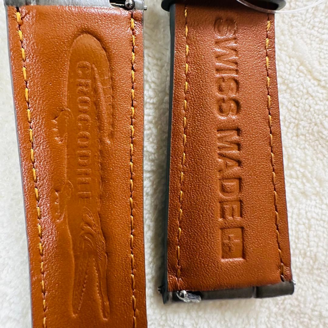 4206#22mm-18mmダークアッシュ★本物クロコダイルベルト★スイス製