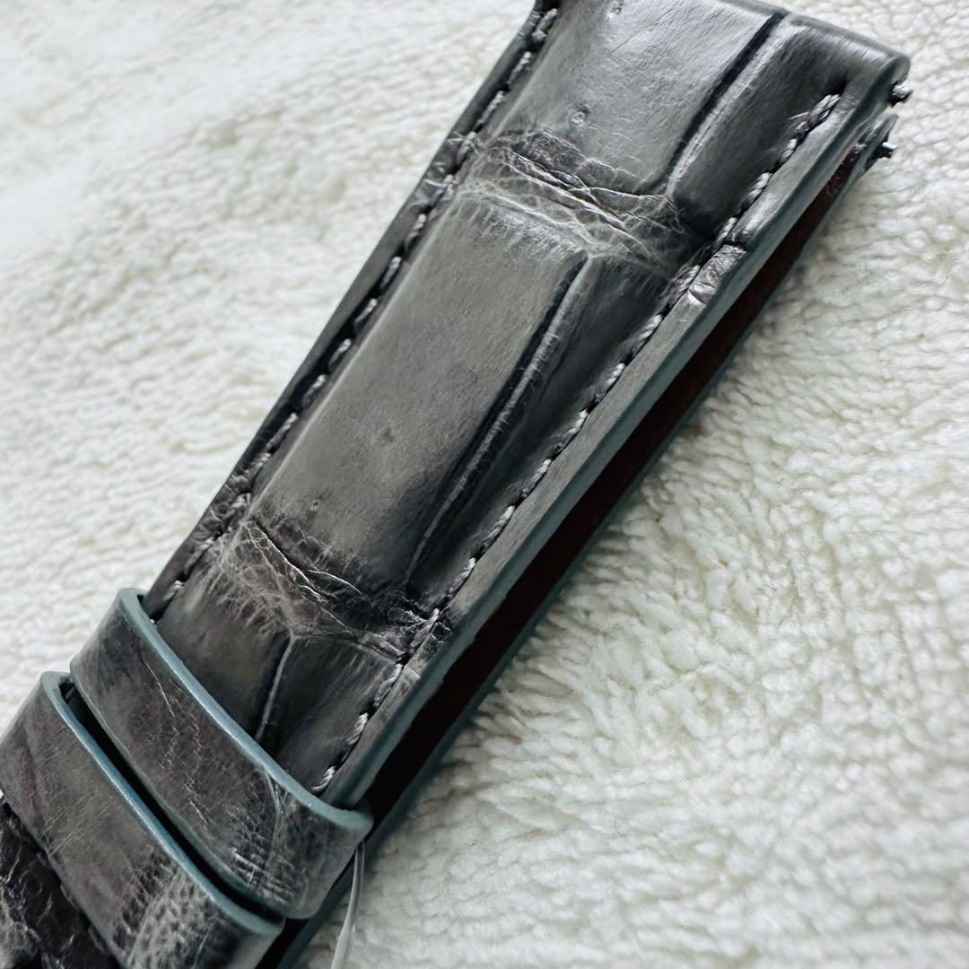 4206#22mm-18mmダークアッシュ★本物クロコダイルベルト★スイス製